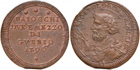 Gubbio. Pio VI (1775-1799). Sampietrino da 2 baiocchi e mezzo 1796 CU gr. 14,26. Muntoni 352. Berman 3107. Iridescenze rosse, SPL