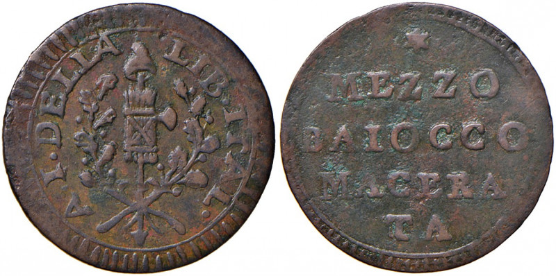 Macerata. Governo provvisorio (1798). Mezzo baiocco anno I CU gr. 2,33. Pagani 7...