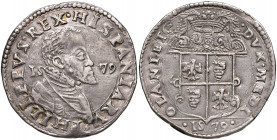 Milano. Filippo II re di Spagna (1556-1598). Scudo 1579 AG gr. 31,95. Crippa 11/A. MIR 308/5. Olivares 23 (4° tipo). Molto raro. Migliore di BB 700