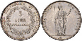 Milano. Governo provvisorio di Lombardia (18 marzo – 5 agosto 1848). Da 5 lire 1848 AG. Pagani 213. Crippa 3/A. MIR 527/1. SPL