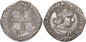 Napoli. Ferdinando I d’Aragona (1458-1494). Coronato (sigla C; Jacopo Cotrullo m.d.z., 1469-1474) AG gr. 4,02. P.R. 16. MIR 68/14. Vall-Llosera i Tarr...