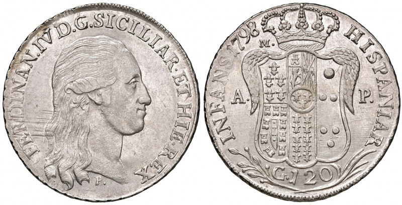 Napoli. Ferdinando IV di Borbone (1759-1816). Da 120 grana o piastra 1798 AG gr....