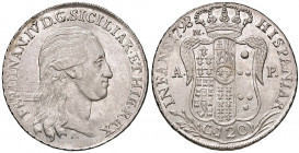 Napoli. Ferdinando IV di Borbone (1759-1816). Da 120 grana o piastra 1798 AG gr. 27,47. P.R. 63. MIR 373/2. Bello SPL
