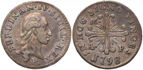 Napoli. Ferdinando IV di Borbone (1759-1816). Da 10 grana o carlino 1798 AG gr. 2,25. P.R. 93. MIR 387/5. Patina iridescente, q.SPL