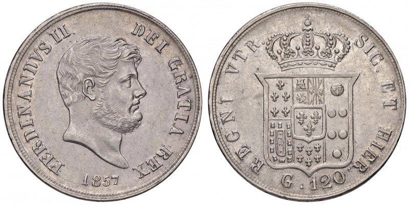 Napoli. Ferdinando II di Borbone (1830-1859). Da 120 grana o piastra 1857 AG. Pa...