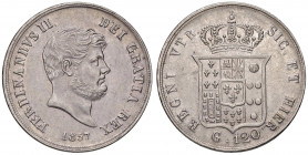 Napoli. Ferdinando II di Borbone (1830-1859). Da 120 grana o piastra 1857 AG. Pagani 223f. P.R. 86. MIR 503/6. Migliore di SPL