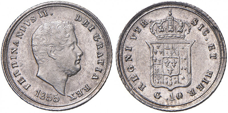 Napoli. Ferdinando II di Borbone (1830-1859). Da 10 grana o carlino 1855 AG. Pag...