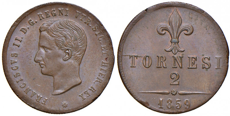 Napoli. Francesco II di Borbone (1859-1860). Da 2 tornesi 1859 CU. Pagani 485. P...