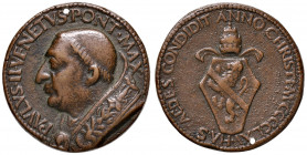 Roma. Paolo II (1464-1471). Medaglia 1465 AE gr. 25,43 diam. 33,4 mm. Opus autore sconosciuto. Per le opere di fortificazione delle rocche pontificie....