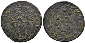 Roma. Paolo V (1605-1621). Mezzo baiocco anno VI AE gr. 8,15. Muntoni 139. Berman 1582. MIR 1565/2. Molto raro. q.SPL