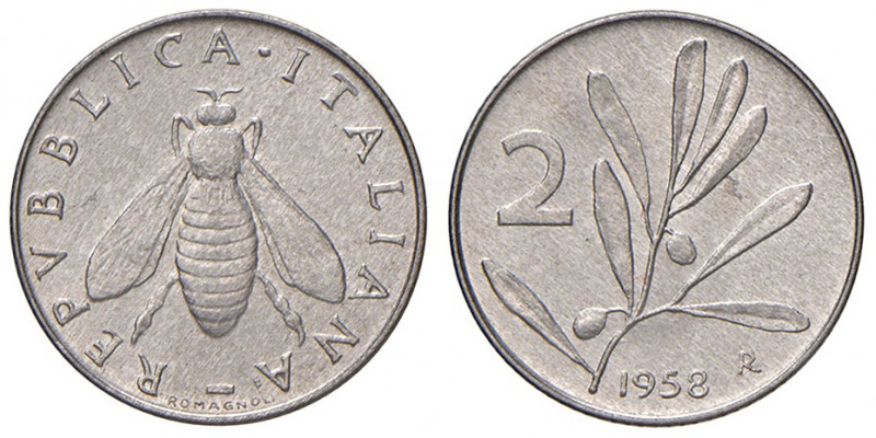 Repubblica Italiana (dal 1946). Da 2 lire 1958 IT. Pagani 2411. Molto rara. FDC