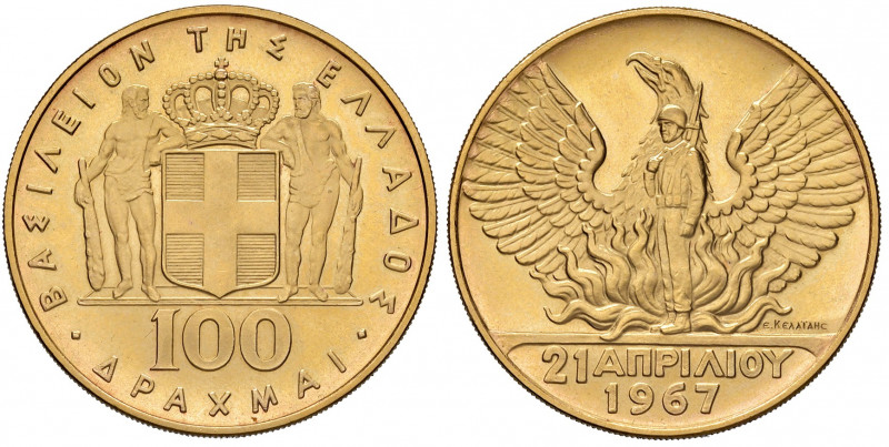 Grecia. Costantino II (1964-1973). Da 100 dracme 1967 (1970) AV gr. 32,24. Fried...