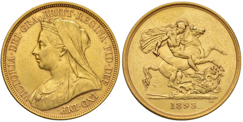 Regno Unito. Vittoria (1837-1901). Da 5 sovrane 1893 (Londra) AV gr. 39,96. Frie...