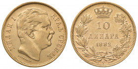 Serbia. Milan Obrenovich IV (1868-1889). Da 10 dinari 1882 (Vienna) AV gr. 3,20. Friedberg 5. q.SPL