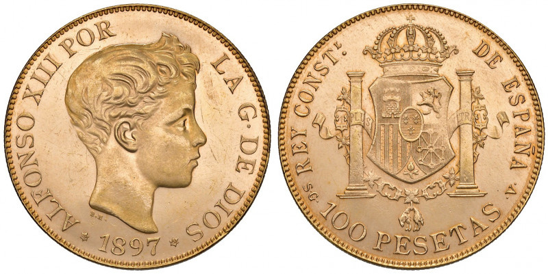 Spagna. Alfonso XIII (1886-1931). Da 100 pesetas 1897 (riconio di 810 esemplari ...
