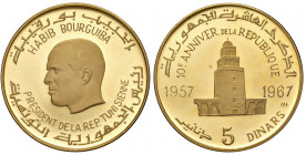 Tunisia. Repubblica (1957-). Da 5 dinari 1967 AV gr. 9,55. Friedberg 22. Proof