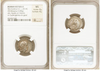 Mn. Fonteius C.f. (ca. 85 BC). AR denarius (20mm, 3.80 gm, 7h). NGC MS 4/5 - 4/5. Rome. MN•FONTEI-C F (MN and NT ligate), laureate head of Apollo-Vejo...