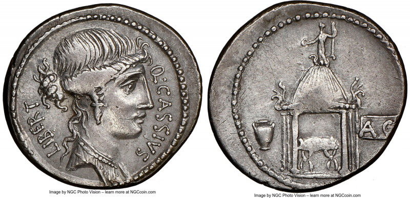 Q. Cassius Longinus (ca. 55 BC). AR denarius (19mm, 3.81 gm, 8h). NGC XF, brushe...