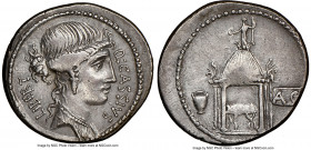 Q. Cassius Longinus (ca. 55 BC). AR denarius (19mm, 3.81 gm, 8h). NGC XF, brushed, flan flaw. Rome. Q•CASSIVS-LIBERT, head of Libertas right, wearing ...