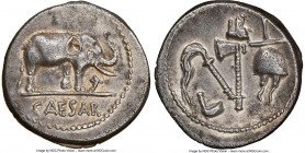 Julius Caesar, as Dictator (49-44 BC). AR denarius (19mm, 3.95 gm, 9h). NGC AU 5/5 - 2/5. Military mint traveling with Caesar in northern Italy, ca. 4...