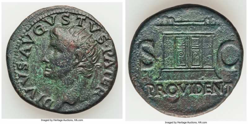 Divus Augustus (27 BC-AD 14). AE dupondius (28mm, 11.10 gm, 6h). Choice VF. Rome...