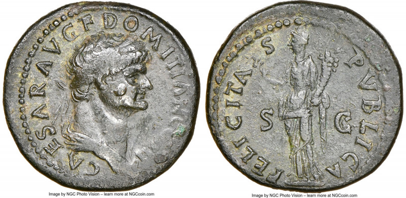 Domitian, as Caesar (AD 81-96). AE dupondius or as (27mm, 13.96 gm, 6h). NGC VF....