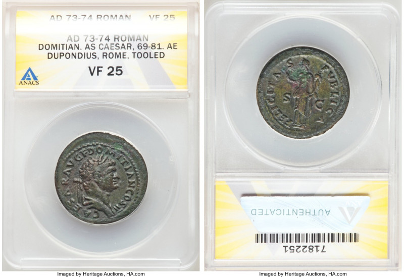 Domitian, as Caesar (AD 81-96). AE dupondius (28mm, 13.37 gm, 6h). ANACS VF 25, ...