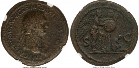 Domitian, as Augustus (AD 81-96). AE sestertius (35mm, 27.13 gm, 7h). NGC Fine 4/5 - 3/5. Rome, AD 85. IMP CAES DOMIT AVG GERM COS XI CENS POT P P, la...