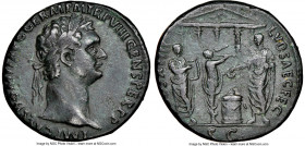 Domitian, as Augustus (AD 81-96). AE as (27mm, 10.37 gm, 6h). NGC Choice VF 4/5 - 3/5. Rome, Ludi Saeculares (Secular Games) issue, 14 September-31 De...