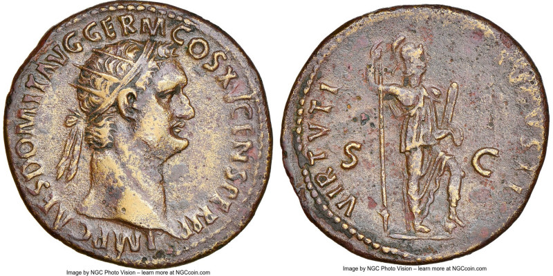 Domitian, as Augustus (AD 81-96). AE dupondius (29mm, 11.23 gm, 5h). NGC Choice ...