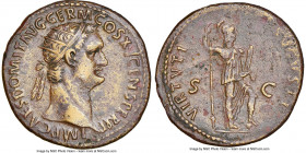 Domitian, as Augustus (AD 81-96). AE dupondius (29mm, 11.23 gm, 5h). NGC Choice VF, Fine Style. Rome, AD 90-91. IMP CAES DOMIT AVG GERM COS XV CENS PE...