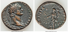 Domitian, as Augustus (AD 81-96). AE as (26mm, 10.20 gm, 5h). About VF. Rome, AD 90-91. IMP CAES DOMIT AVG GERM-COS XV CENS PER P P, laureate head of ...