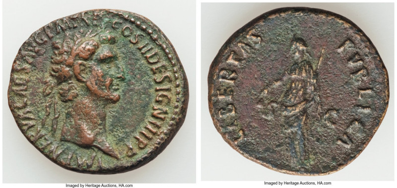 Nerva (AD 96-98). AE as (28mm, 10.14 gm, 5h). About VF. Rome, AD 96. IMP NERVA C...