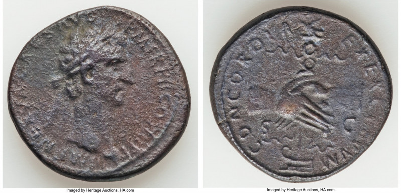 Nerva (AD 96-98). AE sestertius (33mm, 24.21 gm, 5h). Fine. Rome, AD 97. IMP NER...