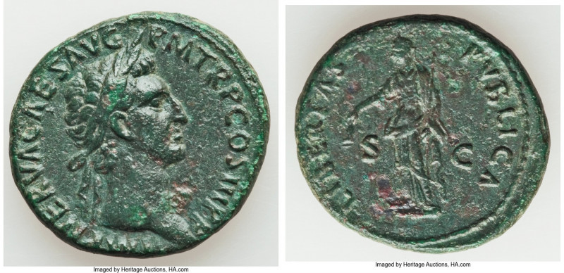Nerva (AD 96-98). AE as (28mm, 11.70 gm, 5h). VF, light smoothing. Rome, AD 97. ...