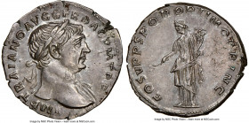 Trajan (AD 98-117). AR denarius (19mm, 3.43 gm, 7h). NGC Choice AU 5/5 - 4/5. Rome, AD 103-111. IMP TRAIANO AVG GER DAC P M TR P, laureate bust of Tra...
