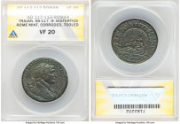 Trajan (AD 98-117). AE sestertius (31mm, 23.62 gm, 7h). ANACS VF 20, corroded, tooled. Rome, AD 103-111. IMP CAES NERVAE TRAIANO AVG GER DAC P M TR P ...