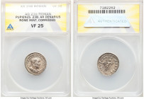 Pupienus (April-July AD 238). AR denarius (20mm, 1h). ANACS VF 25, corroded. Rome. IMP C M CLOD PVPIENVS AVG, laureate, draped bust of Pupienus right,...