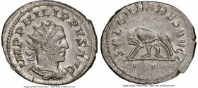 Philip I (AD 244-249). AR antoninianus (24mm, 4.64 gm, 6h). NGC Choice AU. Rome, 2nd officina, AD 248. IMP PHILIPPVS AVG, radiate, draped, and cuirass...