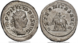 Philip I (AD 244-249). AR antoninianus (25mm, 4.66 gm 1h). NGC MS 5/5 - 2/5. Rome, AD 248. IMP PHILIPPVS AVG, radiate, draped, and cuirassed bust of P...