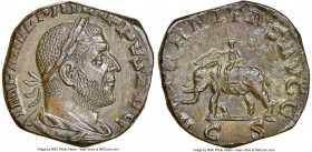 Philip I (AD 244-249). AE sestertius (27mm, 18.06 gm, 12h). NGC Choice AU 4/5 - 4/5. Rome, AD 249. IMP M IVL PHILIPPVS AVG, laureate, draped, and cuir...