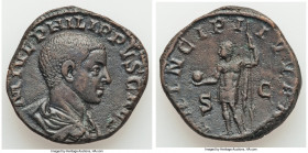 Philip II, as Caesar (AD 247-249). AE sestertius (28mm, 18.76 gm, 12h). Choice VF. Rome, AD 244-246. M IVL PHILIPPVS CAES, bare headed, draped bust of...