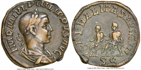 Philip II, as Augustus (AD 247-249). AE sestertius (28mm, 13.25 gm, 12h). NGC Choice VF 4/5 - 5/5, Fine Style, die shift. Rome, AD 246-249. IMP M IVL ...