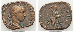 Hostilian, as Augustus (AD 251). AE sestertius (28mm, 14.86 gm, 1h). About VF. Rome. IMP CAE C VAL HOS MES QVINTVS AVG, laurate, draped, and cuirassed...