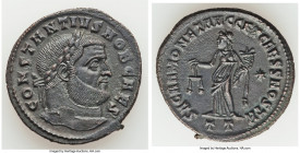 Constantius I, as Caesar (AD 305-306). AE follis (27mm, 9.41 gm, 1h). AU. Ticinum, 3rd officina, AD 304-305. CONSTANTIVS NOB CAES, laureate head of Co...