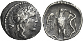 Celtic Coins. Britannia. The Atrebates, Tincommius 30 – 10. 
Unit 20-10, AR 1.31 g. Laureate head r.; in l. field, A. Rev. Eagle standing facing with...