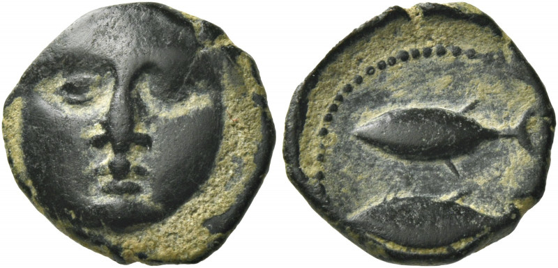 Greek Coins. Gadir. 
Quarter unit or quadrans circa 235-200, Æ 1.50 g. Head of ...