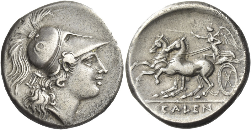 Greek Coins. Campania, Cales. 
Didrachm circa 265-240, AR 7.21 g. Helmeted head...