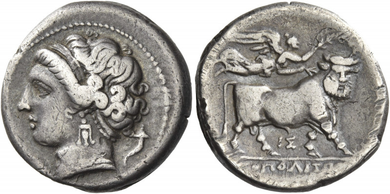 Greek Coins. Neapolis. 
Didrachm circa 275-250, AR 7.08 g. Head of nymph l., ha...
