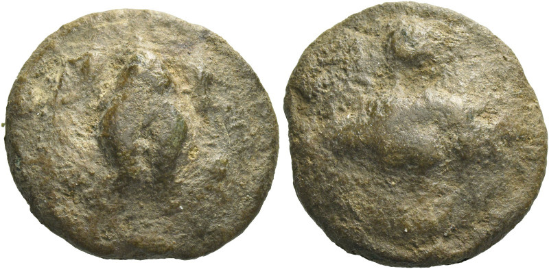 Greek Coins. Luceria. 
Uncia circa 225-217, Æ 12.22 g. Frog. Rev. Corn-ear and ...